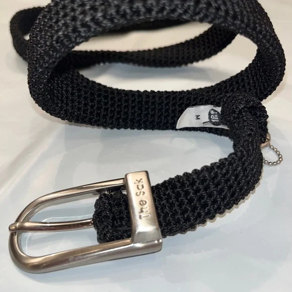 THE SAK BLACK Belt Woven Women's Size Medium 1” wide silver buckle TEXTURED BELT - Picture 3 of 11